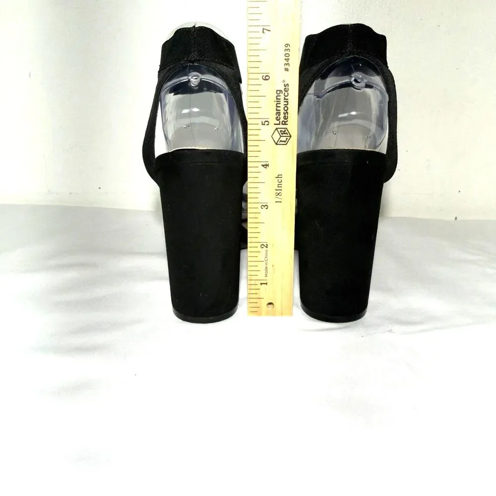 Steve Madden Women’s Velvet Black Block Heel Ankle Strap Leather Sandals Size 9